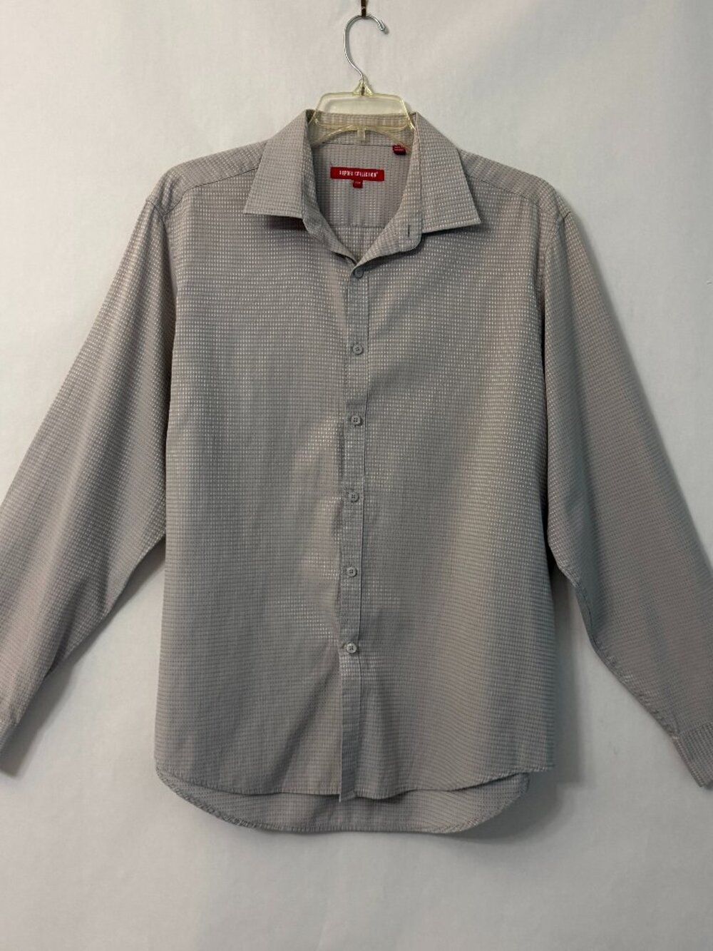 Report Collection Long Sleeve Cotton Blend Gray White Texture Button Up Shirt